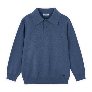Mayoral Boys l/s Knit Polo ~ Heather Steel