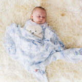 FLATOUTbear Muslin Swaddle Wrap - Blue