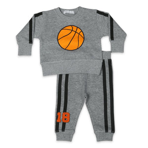 Little Mish Basketball French Terry Sweatshirt & Joggers Set ~ Heather Gray
