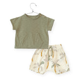 Play Up Baby Jersey T-Shirt & Printed Woven Shorts Set ~ Moss/Palms
