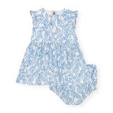 Petit Bateau Baby Ruffle Sleeve Fruit Print Dress w/ Bloomer ~ White/Blue