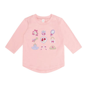 Huxbaby Ballerina Hux Embroidered l/s T-Shirt & Dreamy Denim Cherry Paperbag Pants Set ~ Vintage Pink/Denim Multi