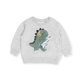 Huxbaby Furry Dino Sweatshirt & Slouch Pants Set ~ Grey Marle