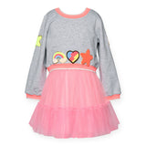 Baby Sara Tulle Twofer Dress w/ Neon Patches ~ Grey Multi