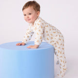Petit Bateau Velour Front Snap Leopards Print Footie ~ White/Beige