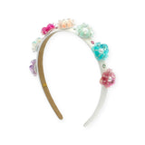 Bari Lynn Crystalized Halo Flowers Satin Headband ~ White/Multi