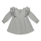 Quincy Mae Baby l/s Flutter Dress ~ Dusty Blue