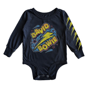 Rowdy Sprout David Bowie Bolt & Stars l/s Onesie ~ Vintage Black