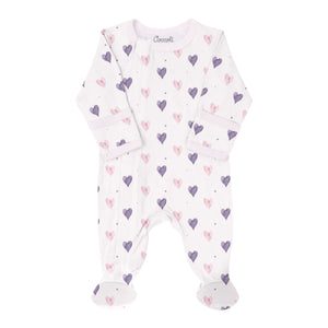 Coccoli Modal Zipper Footie ~ Hearts on Light Pink