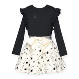 Baby Sara l/s Ruffle Dress w/ Star Print Puffy Skirt ~ Black/Ivory