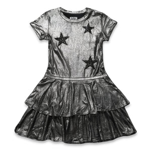 MIA New York Metallic Stars Dress ~ Black