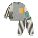 Babyclic Colorblock Sweatshirt & Striped Sweatpants Set ~ Grey/Graphite
