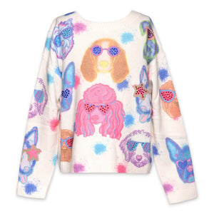 Baby Sara Dog Print Sweater 7-12 ~ Ivory Multi