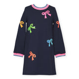 Baby Sara l/s Sequin Bows Dress ~ Navy Multi