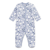 Petit Bateau Polaire Front Snap Snowman Print Footie ~ Blue/White