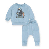 Huxbaby Scooter Monster Sweatshirt & Vintage Slouch Pants Set ~ Washed Blue