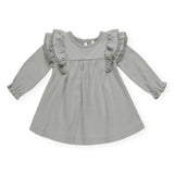 Quincy Mae Baby l/s Flutter Dress ~ Dusty Blue