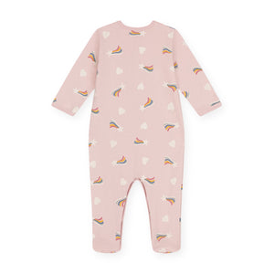 Petit Bateau Front Snap Shooting Stars Print Footie ~ Pink Multi