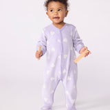 Petit Bateau Velour Front Snap Heart Print Footie ~ Purple/White