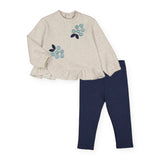 Mayoral Baby Girl Ruffle Sweatshirt & Leggings Set ~ Oatmeal/Navy