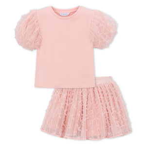 Mayoral Girls s/s Top w/ Tulle Sleeves & Tulle Skirt Set 7-12 ~ Blossom