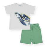 Mayoral Boys Turtle Tee & Shorts Set ~ White/Dark Laurel