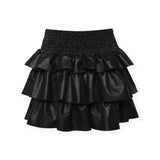 Hannah Banana Faux Leather Tiered Mini Skirt 7-12 ~ Black