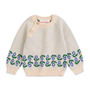Bobo Choses Baby Stamp Bloom Jacquard Knit Sweater & Pants Set ~ Off-White