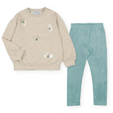 Mayoral Girls Sequin Embellished Sweatshirt & Leggings Set ~ Heathered Stone/Jade