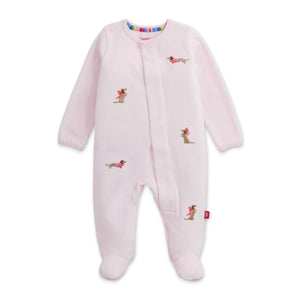 Magnetic Me Embroidered Velour Footie ~ Pink Dogs