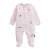 Magnetic Me Embroidered Velour Footie ~ Pink Dogs
