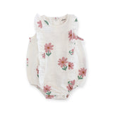 Oh Baby! Picking Daisies Print Millie Ruffle Bubble Onesie ~ Oyster