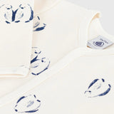 Petit Bateau Front Snap Penguin Print Brushed Fleece Footie ~ White Multi