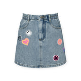 Hannah Banana Vintage Jean Skirt w/ Sequin Patches ~ Stonewash