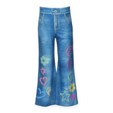 Baby Sara Faux Denim Print Bell Bottoms ~ Blue Multi