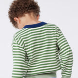 Petit Bateau Boys Knit Striped Sweater ~ Green/Cream