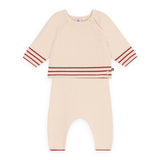 Petit Bateau Knit Striped Detail Sweater & Pants Set ~ Cream/Red