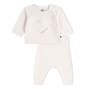 Petit Bateau Knit Whale Sweater & Pants Set ~ White