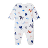Petit Bateau Front Snap Dogs Print Footie ~ White Multi