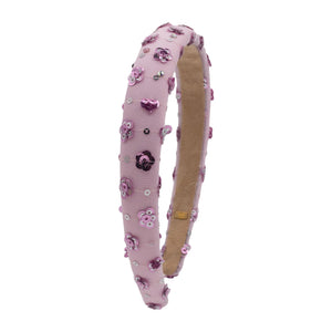 Bari Lynn Thin Crystallized Tulle Sequin Flower Headband ~ Pink
