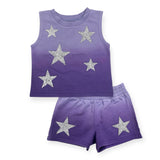 MIA New York Ombre Sleeveless Sweatshirt & Shorts Set 7-12 ~ Stars/Purple