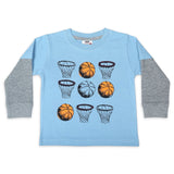 Mish Basketball 2fer l/s Tee ~ Dusty Blue/Heather Grey