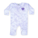 Little Mish Heart Patch Tie Dye Thermal Zip Footie ~ Lilac