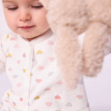 Petit Bateau Velour Multi Heart Print Romper ~ White Multi