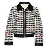 Hannah Banana Faux Leather Trim Houndstooth Stars Jacket & Faux Leather Skirt Set ~ Black