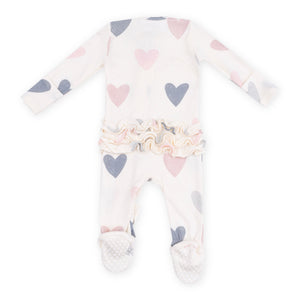 Angel Dear 2 Way Zipper Ribbed Ruffle Footie ~ Hearts