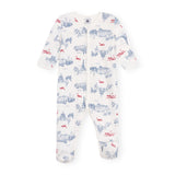 Petit Bateau Front Snap Parisian Print Footie ~ White/Blue