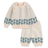 Bobo Choses Baby Stamp Bloom Jacquard Knit Sweater & Pants Set ~ Off-White