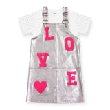 MIA New York Love Overall Dress & Studded Tee Set ~ Silver/White