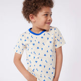 Petit Bateau Boys s/s Boat Print Tee ~ Cream/Blue